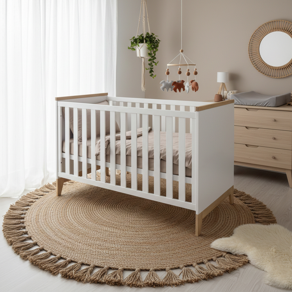 Babybett/Kinderbett Ida 70x140 höhenverstellbar, mit Lattenrost, weiß, Holz