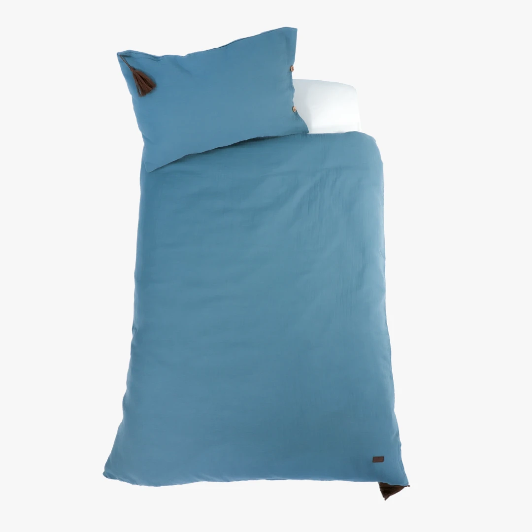 Kinderbettwäsche-Set Astrid, Musselin, petrol, 100x135 cm