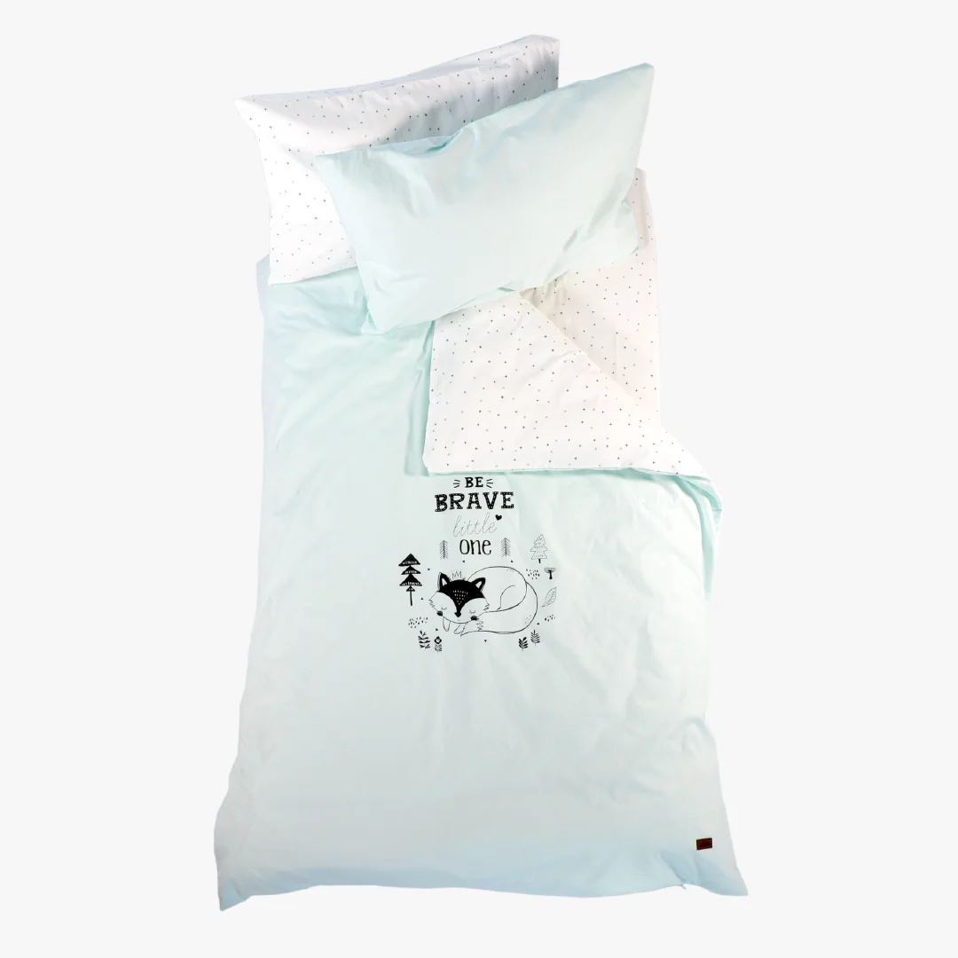 Kinderbettwäsche-Set Nora, 4-er Set, mint, Fuchs, 100x135 cm